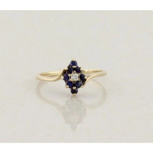 Unbranded Jewelry - 14k Yellow Gold Natural Blue Sapphire and Diamond Ring Size 5 3/4
